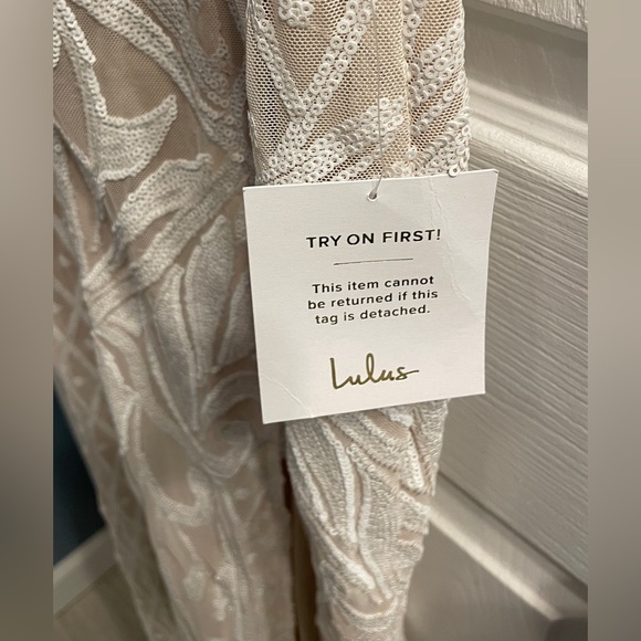 Lulus Destined for Romance Beige and White Sequin Maxi Dress - Picture 6 of 8